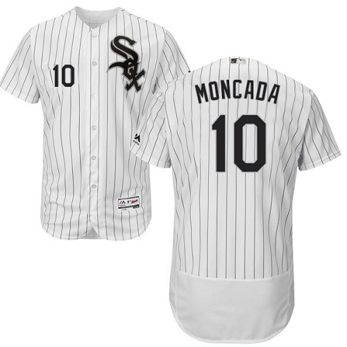 White Sox #10 Yoan Moncada White(Black Strip) Flexbase Authentic Collection Stitched MLB Jersey - Click Image to Close